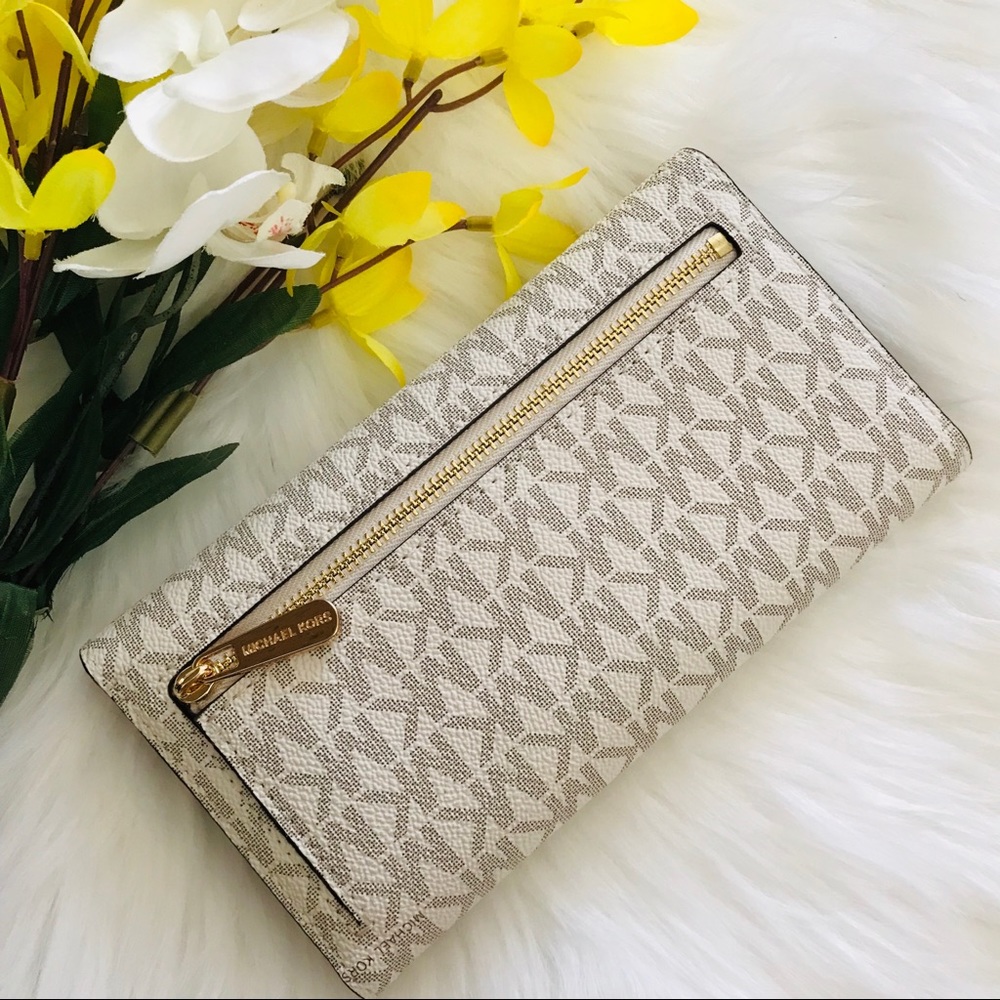 MICHAEL KORS LARGE TRIFOLD WALLET VANILLA LEATHER - Picture 5 of 6